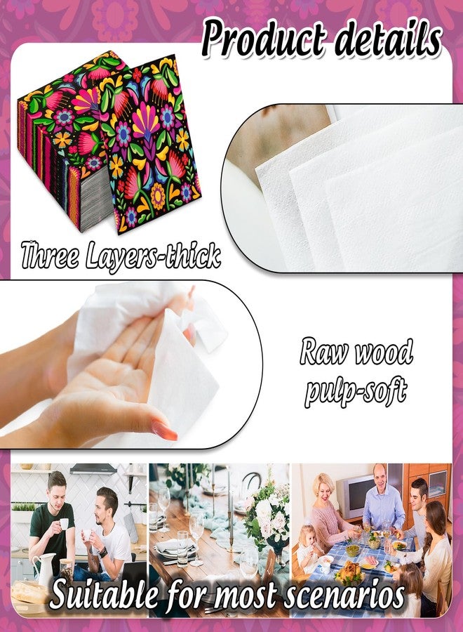 JarThenaAMCS مناديل ورقية مزينة بنقوش زهور مكسيكية من JarThenaAMCS، 50 قطعة، مناديل ملونة للاستخدام مرة واحدة بنقوش زهور، مناسبة للهالوين، مناديل سوداء للغداء والعشاء، مثالية لحفلات الأعياد والمناسبات. - Image 3